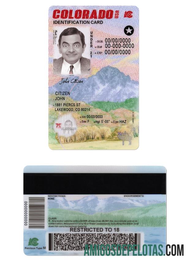 Modelo de carteira de identidade do Colorado dos EUA com menos de 21 anos